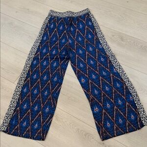 NWOT Anthropologie Blue Patterned Wide-Leg Pants Sz XS
